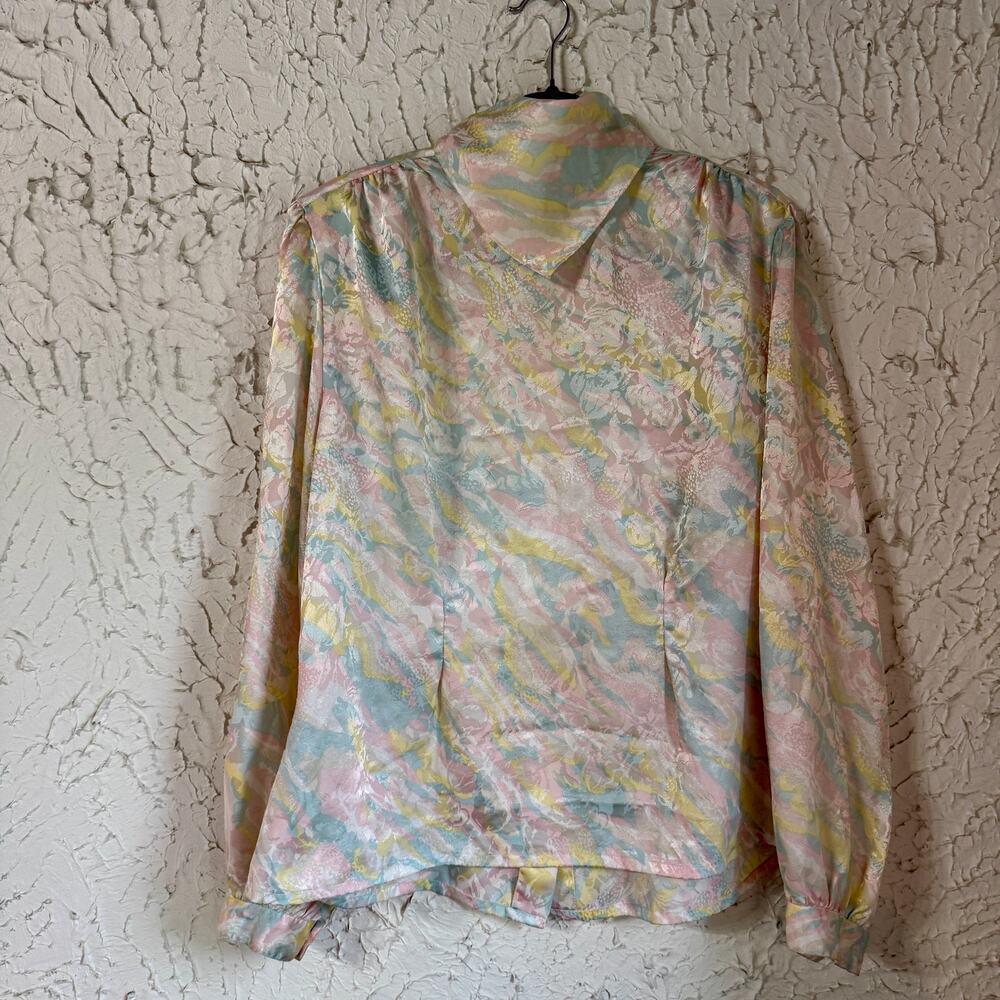Vintage Pastel Satin Blouse Romantic Cottagecore Medium - Picture 7 of 10